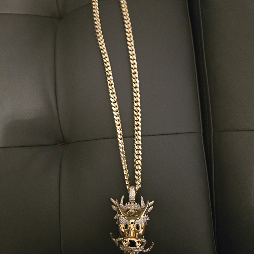 Gold Dragon Pendant Cuban Link Necklace - Men Accessories